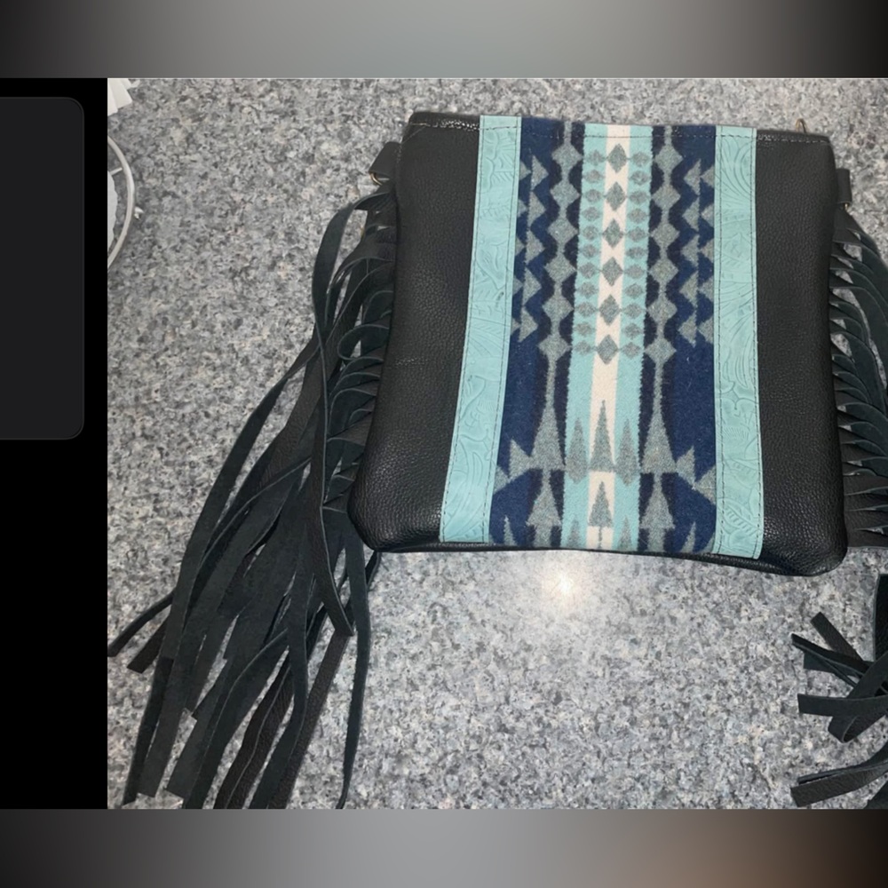 new 11*11 Stylish Black leather Fringed Crossbody Bag